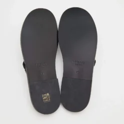 Versace Black/White Leather And Fabric Flat Slide Greca Sandals Size 43 For Men -Versace Official Website luxury men versace new shoes p690989 001