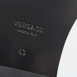 Versace Black/White Leather And Fabric Flat Slide Greca Sandals Size 43 For Men -Versace Official Website luxury men versace new shoes p690989 003