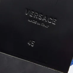 Versace Black/Blue Leather And Fabric Greca Flat Slide Sandals Size 45 For Men -Versace Official Website luxury men versace new shoes p690991 002