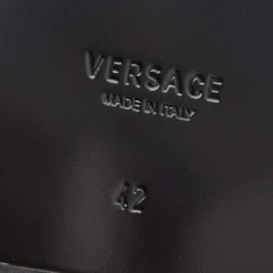 Versace Black/Yellow Leather And Fabric Greca Flat Slide Sandals Size 42 For Men -Versace Official Website luxury men versace new shoes p690993 002