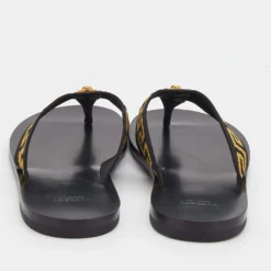 Versace Black/Yellow Leather And Fabric Greca Flat Slide Sandals Size 42 For Men -Versace Official Website luxury men versace new shoes p690993 010