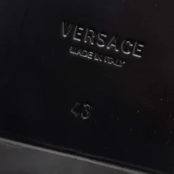 Versace Black/Blue Leather And Fabric Greca Flat Slide Sandals Size 43 For Men -Versace Official Website luxury men versace new shoes p691068 002