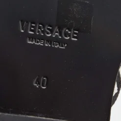 Versace Black/White Leather And Fabric Greca Flat Slide Sandals Size 40 For Men -Versace Official Website luxury men versace new shoes p691069 002