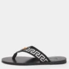 Versace Black/White Leather And Fabric Greca Flat Slide Sandals Size 44 For Men