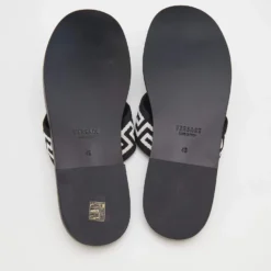 Versace Black/White Leather And Fabric Greca Flat Slide Sandals Size 45 For Men 14 Versace Black/White Leather And Fabric Greca Flat Slide Sandals Size 45 For Men -Versace Official Website luxury men versace new shoes p691077 001