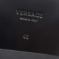 Versace Black/White Leather And Fabric Greca Flat Slide Sandals Size 45 For Men 16 Versace Black/White Leather And Fabric Greca Flat Slide Sandals Size 45 For Men -Versace Official Website luxury men versace new shoes p691077 002