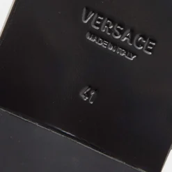 Versace Black/Yellow Leather And Fabric Greca Flat Slide Sandals Size 41 For Men -Versace Official Website luxury men versace new shoes p691080 002