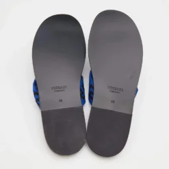 Versace Black/Blue Leather And Fabric Greca Flat Slide Sandals Size 44 For Men -Versace Official Website luxury men versace new shoes p691083 001