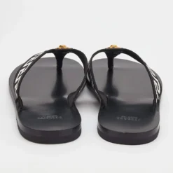 Versace Black/White Leather And Fabric Greca Flat Slide Sandals Size 42 For Men -Versace Official Website luxury men versace new shoes p691085 010