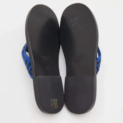 Versace Black/Blue Leather And Fabric Greca Flat Slide Sandals Size 40 For Men -Versace Official Website luxury men versace new shoes p691086 008
