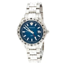 Versace Blue Stainless Steel Hellenyium GMT V11 Men's Wristwatch 42 Mm For Men