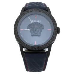 Versace Blue Black Ion Plated Stainless Steel Palazzo Empire VERD00118 Men's Wristwatch 43 Mm For Men