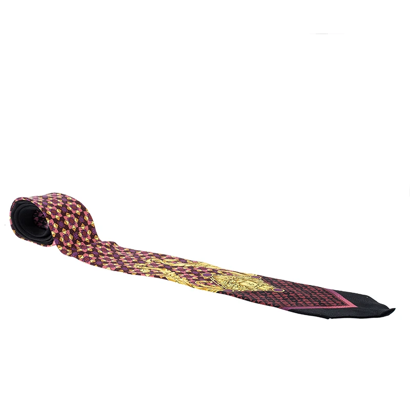 Gianni Versace Vintage Multicolor Geometric Pattern Medusa Print Silk Jacquard Tie For Men 1 Gianni Versace Vintage Multicolor Geometric Pattern Medusa Print Silk Jacquard Tie For Men
