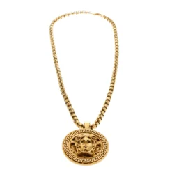 Versace Medusa Logo Medallion Gold Tone Chunky Pendant Necklace For Men -Versace Official Website luxury men versace used accessories p174709 004