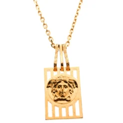 Versace Medusa Tag Gold Tone Pendant Necklace For Men