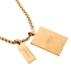 Versace Medusa Textured Tag Gold Tone Pendant Necklace For Men -Versace Official Website luxury men versace used accessories p178705 002