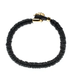 Versace Medusa Black Woven Leather Gold Tone Bracelet For Men -Versace Official Website luxury men versace used accessories p206894 001