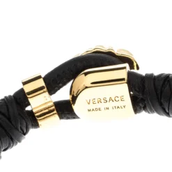 Versace Medusa Black Woven Leather Gold Tone Bracelet For Men -Versace Official Website luxury men versace used accessories p206894 004