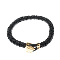 Versace Medusa Black Woven Leather Gold Tone Bracelet For Men -Versace Official Website luxury men versace used accessories p206894 006