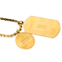 Versace Black Enamel Double Tag Gold Tone Chain Link Long Necklace For Men -Versace Official Website luxury men versace used accessories p259509 001