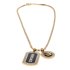 Versace Black Enamel Double Tag Gold Tone Chain Link Long Necklace For Men -Versace Official Website luxury men versace used accessories p259509 004