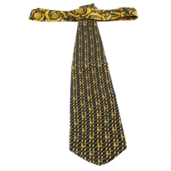 Versace Vintage Grey And Yellow Printed Silk Traditional Tie For Men -Versace Official Website luxury men versace used accessories p260481 001
