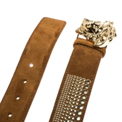 Versace Brown Studded Suede Medusa Belt 105CM For Men -Versace Official Website luxury men versace used accessories p279083 002