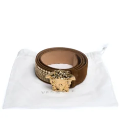 Versace Brown Studded Suede Medusa Belt 105CM For Men -Versace Official Website luxury men versace used accessories p279083 007