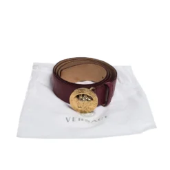 Versace Dark Pink Leather Medusa Belt 105CM For Men -Versace Official Website luxury men versace used accessories p279100 001