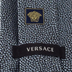 Versace Grey & Navy Dot Pattern Jacquard Silk Tie For Men 9 Versace Grey & Navy Dot Pattern Jacquard Silk Tie For Men -Versace Official Website luxury men versace used accessories p299552 003