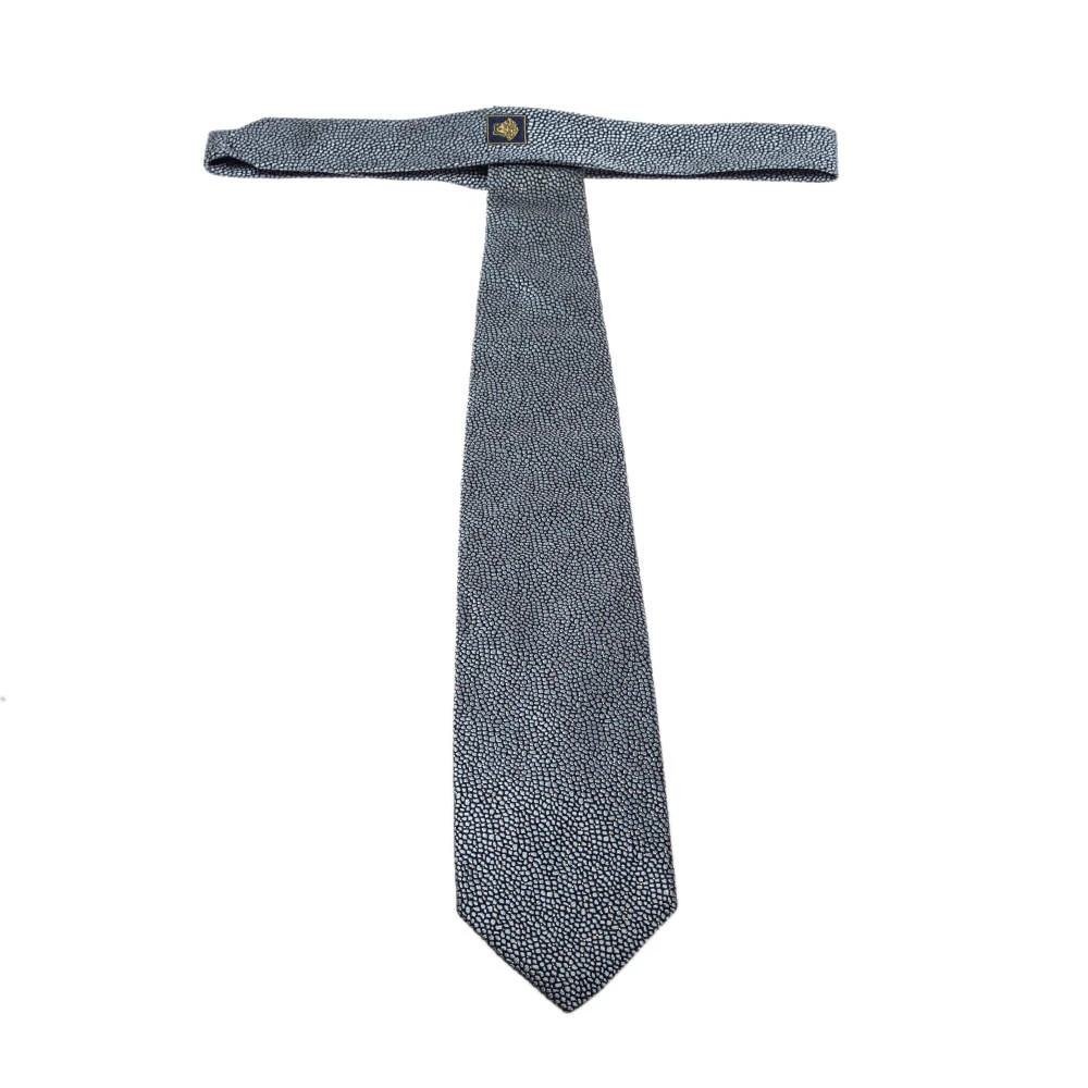 Versace Grey & Navy Dot Pattern Jacquard Silk Tie For Men 3 Versace Grey & Navy Dot Pattern Jacquard Silk Tie For Men - Image 3