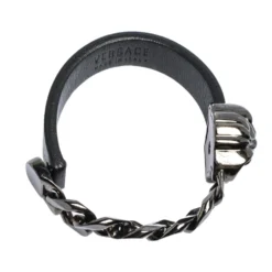 Versace Black Medusa Icon Chain Detail Leather Bracelet For Men -Versace Official Website luxury men versace used accessories p309335 001