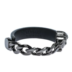 Versace Black Medusa Icon Chain Detail Leather Bracelet For Men