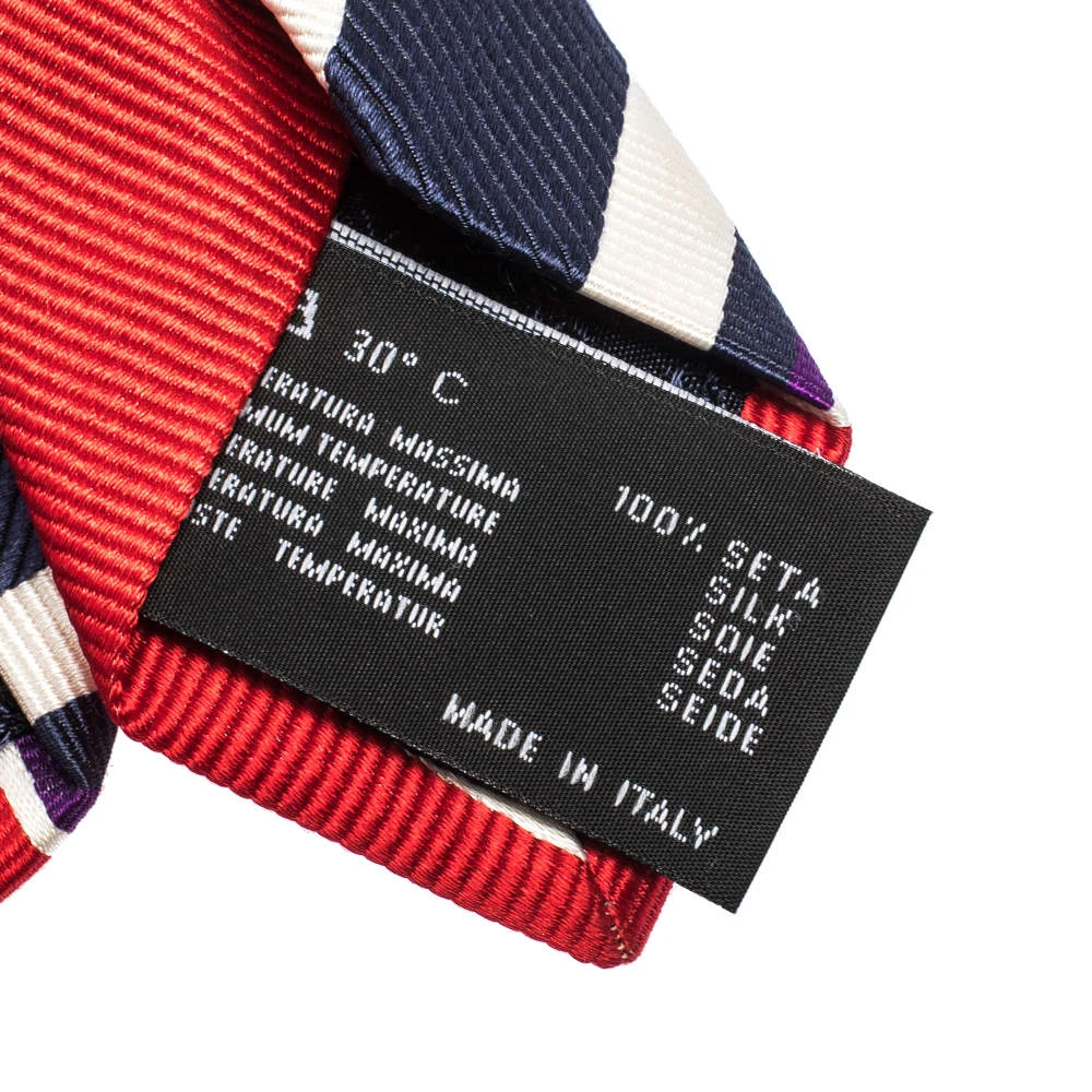 Versace Red & Blue Diagonal Striped Silk Jacquard Tie For Men 4 Versace Red & Blue Diagonal Striped Silk Jacquard Tie For Men - Image 4