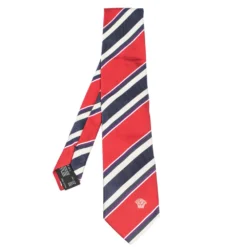 Versace Red & Blue Diagonal Striped Silk Jacquard Tie For Men