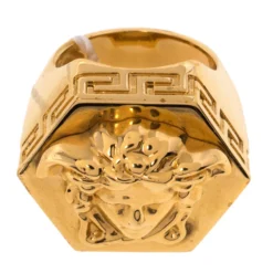 Versace Greca Patterned Medusa Hexagonal Ring Size EU 58 For Men -Versace Official Website luxury men versace used accessories p331890 002