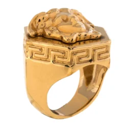 Versace Greca Patterned Medusa Hexagonal Ring Size EU 58 For Men