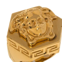 Versace Greca Patterned Medusa Hexagonal Ring Size EU 58 For Men -Versace Official Website luxury men versace used accessories p331890 005