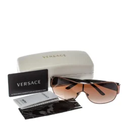 Versace Bronze Tone/Brown VE2101 Medusa Shield Sunglasses For Men -Versace Official Website luxury men versace used accessories p393325 007