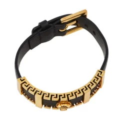 Versace Black Leather Medusa Plaque Wrap Bracelet For Men -Versace Official Website luxury men versace used accessories p408318 001