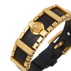 Versace Black Leather Medusa Plaque Wrap Bracelet For Men -Versace Official Website luxury men versace used accessories p408318 006