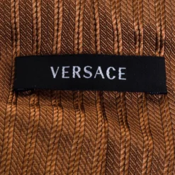 Versace Brown Medusa & Floral Motif Stripe Silk Tie For Men -Versace Official Website luxury men versace used accessories p425921 005