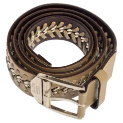 Versace Beige Leather Metal Braided Buckle Belt 110CM For Men -Versace Official Website luxury men versace used accessories p444902 002