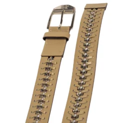 Versace Beige Leather Metal Braided Buckle Belt 110CM For Men -Versace Official Website luxury men versace used accessories p444902 003