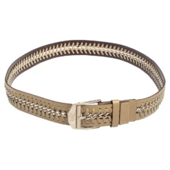 Versace Beige Leather Metal Braided Buckle Belt 110CM For Men