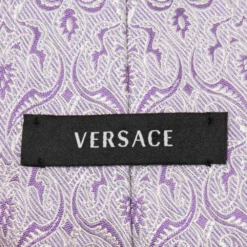 Versace White & Purple Jacquard Silk Tie For Men -Versace Official Website luxury men versace used accessories p510241 004