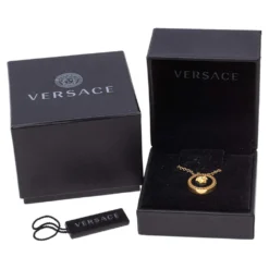 Versace Gold Tone Black Resin Medusa Head Pendant Necklace For Men -Versace Official Website luxury men versace used accessories p534648 006