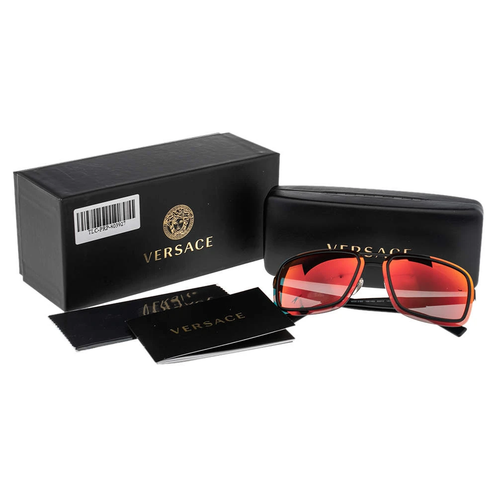 Versace Black/Orange Mirrored 2183 Square Sunglasses For Men 7 Versace Black/Orange Mirrored 2183 Square Sunglasses For Men - Image 7