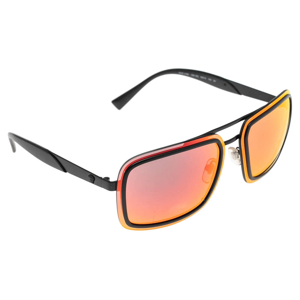 Versace Black/Orange Mirrored 2183 Square Sunglasses For Men 1 Versace Black/Orange Mirrored 2183 Square Sunglasses For Men