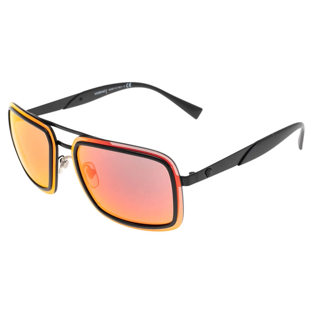Versace Black/Orange Mirrored 2183 Square Sunglasses For Men 3 Versace Black/Orange Mirrored 2183 Square Sunglasses For Men - Image 3